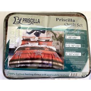 100% Cotton Feeling 3pcs Quilt Set -King Size